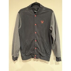 Vintage Nike Black Gray Varsity Jacket Band Collar‎ Cotton Size Medium Snap